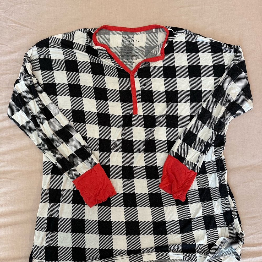 Little Sleepies Black and White Plaid Pajama Top with Red Trim